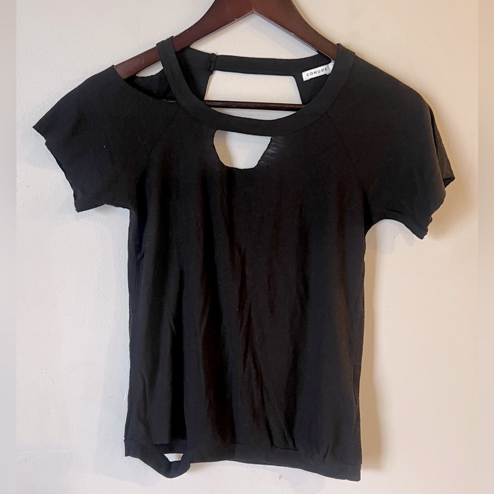 COMUNE Women’s Black Cut Out Detail Short Sleeve Tee Size XS